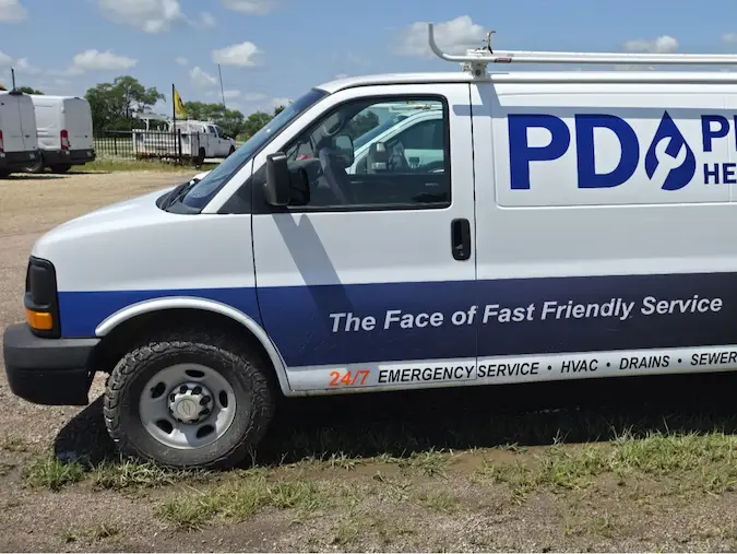 PD Plumbing Heating and Cooling service truck