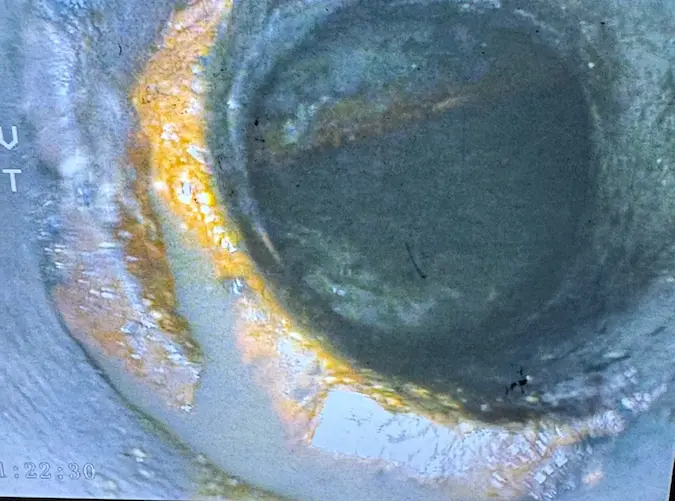 Sewer camera view showing a visible condition inside the pipe