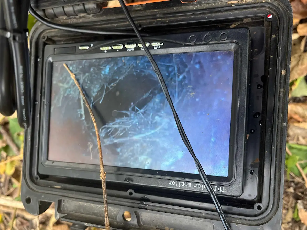 Sewer camera monitor showing inside a drain line