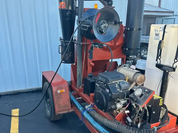 Professional hydro-jetting equipment used for qualifying main sewer cleaning