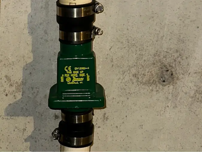 Sump pump check valve installed on PVC discharge piping