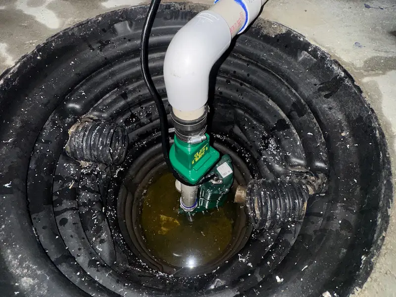Sump pump installed in a basement basin in the Wichita area