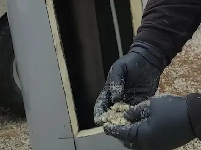 Cut-open storage-tank water heater showing sediment buildup inside the tank