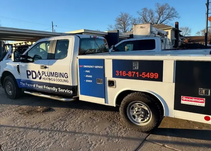 PD Plumbing Heating and Cooling service truck in the Wichita area