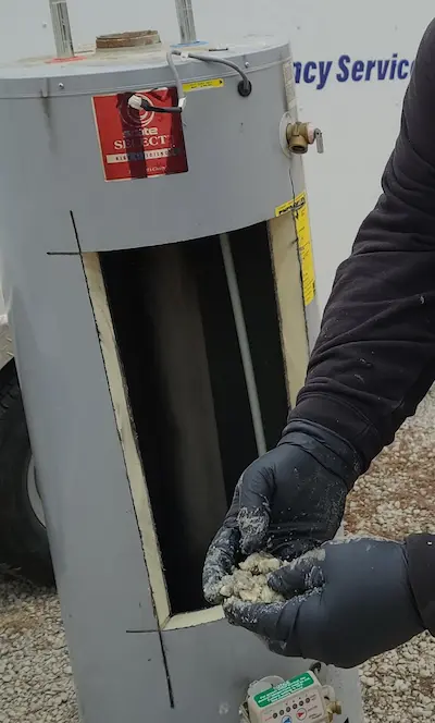 Corroded water heater removed from a Wichita home